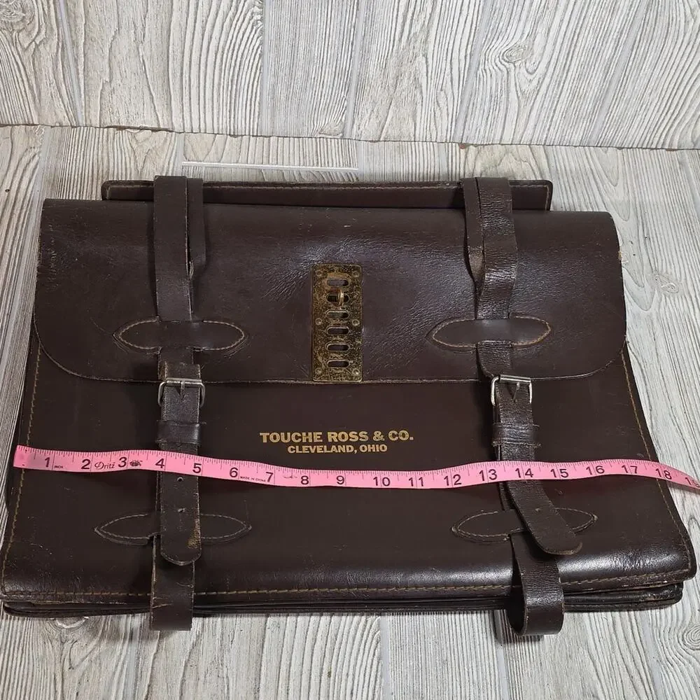 Vintage Brown Leather Briefcase from Touche Ross & Co Hipster Steampunk Style